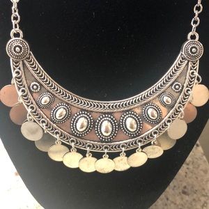 Silver Gypsy Style Medallion Necklace